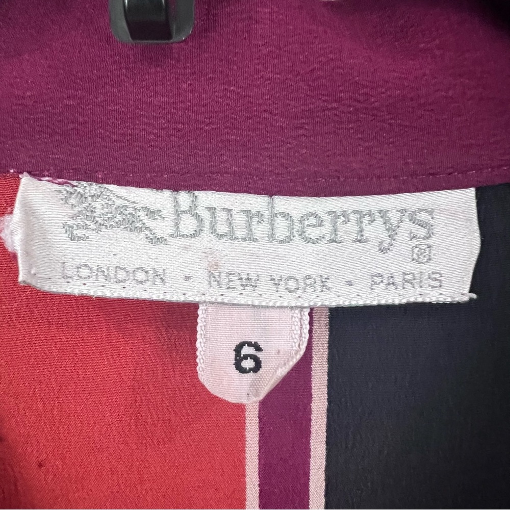 Vintage Y2K Burberry Striped Silk Button Front Collared Blouse - Picture 4 of 9